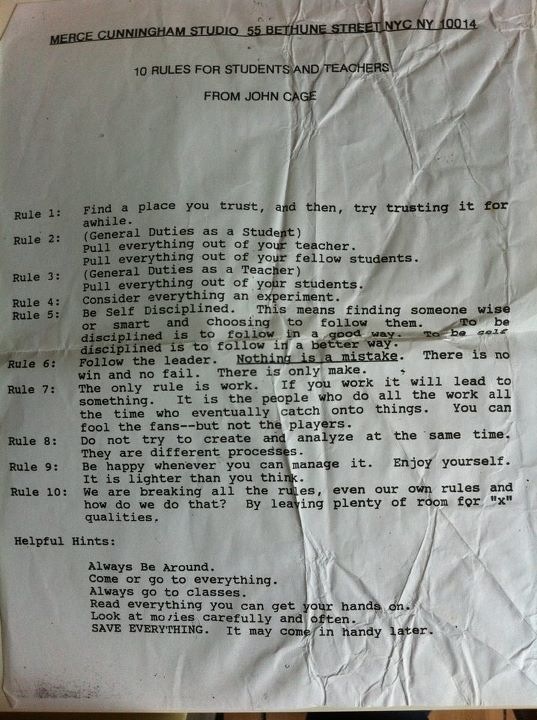 10 Rules for students and teachers from John Cage